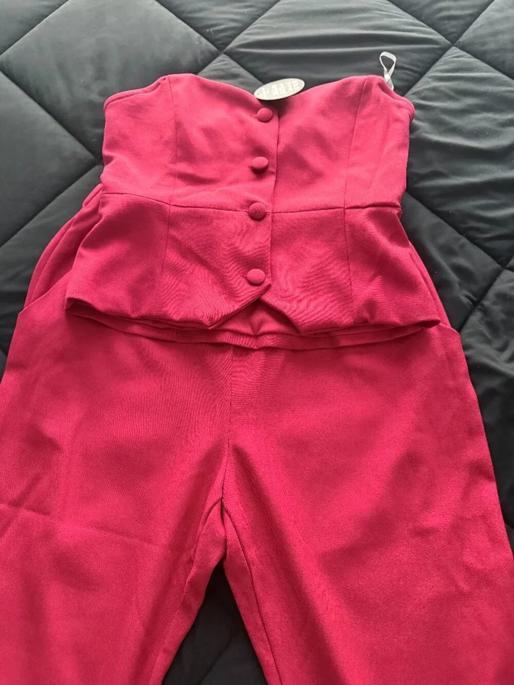 Jolie & Joy Strapless Corset Vest & Wide Leg Pants Suit Set Red - M